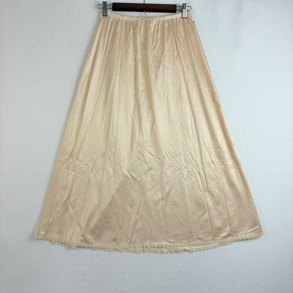 Vanity Fair Half Slip Skirt Beige‎ Nylon Lace Trim Midi Length Size Medium